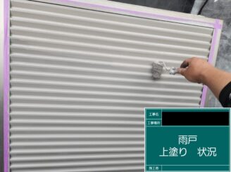 外壁塗装 東大阪 付帯部施工上塗り施工中