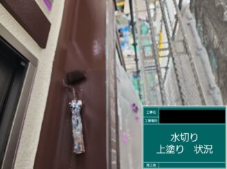 外壁塗装 東大阪 付帯部施工上塗り施工中