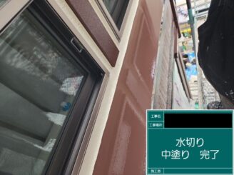 外壁塗装 東大阪 付帯部施工中塗り施工中
