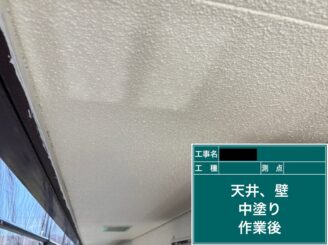 東大阪市　外壁塗装　軒天井施工　中塗り施工後