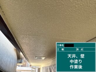 東大阪　外壁塗装　軒天井施工　中塗り施工後