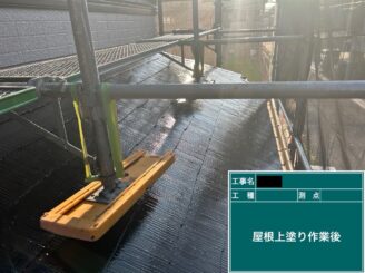 東大阪市　屋根塗装　上塗り施工後