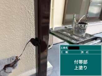 東大阪市　外壁塗装　付帯部施工　上塗り　竪樋